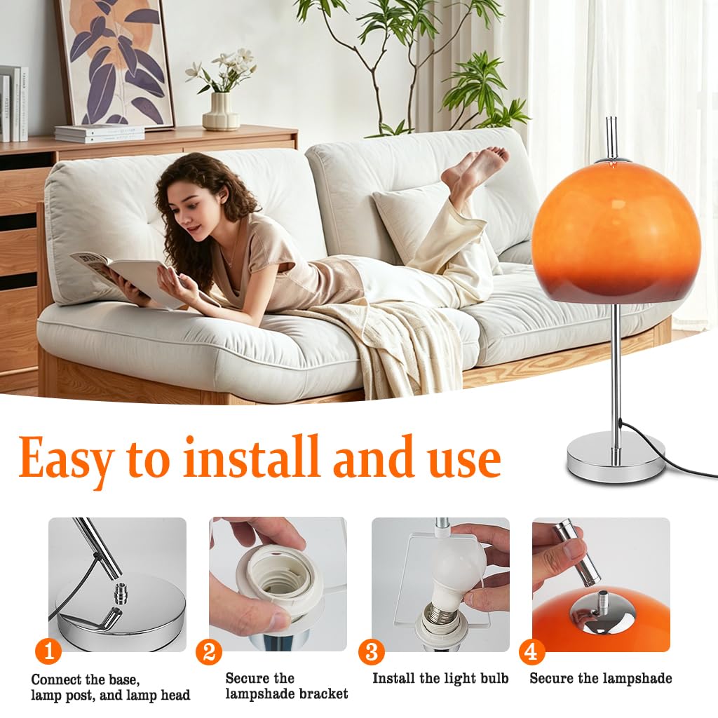 Pilz Lampe,Pilzlampe Tischlampe E27,Acryl Orange Lampenschirm,Silber Lampenkörper,Modern Schreibtischlampe Nachttischlampe Für Wohnzimmer Schlafzimmer Büro Kinderzimmer,Keine Glühbirne Enthalten