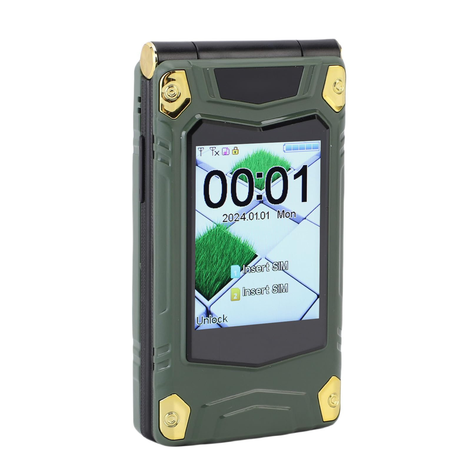 VBESTLIFE 2G Flip Comórkowy Telefon dla Seniorów, 3 -cal i 2,6 -calowy Podwójny Ekran Ultra Cienki Telefon dla Osób Starszych, Odblokowany Telefon Komórkowy z SOS, Dual SIM, 4800 MAh (GREEN)