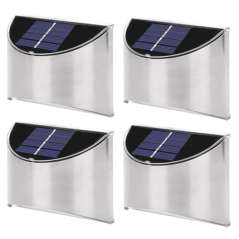 Set di Lampade da Parete in Acciaio Inossidabile da 4 Pezzi, Luce a Energia Solare a LED Luminosa per Illuminazione da Giardino Esterna