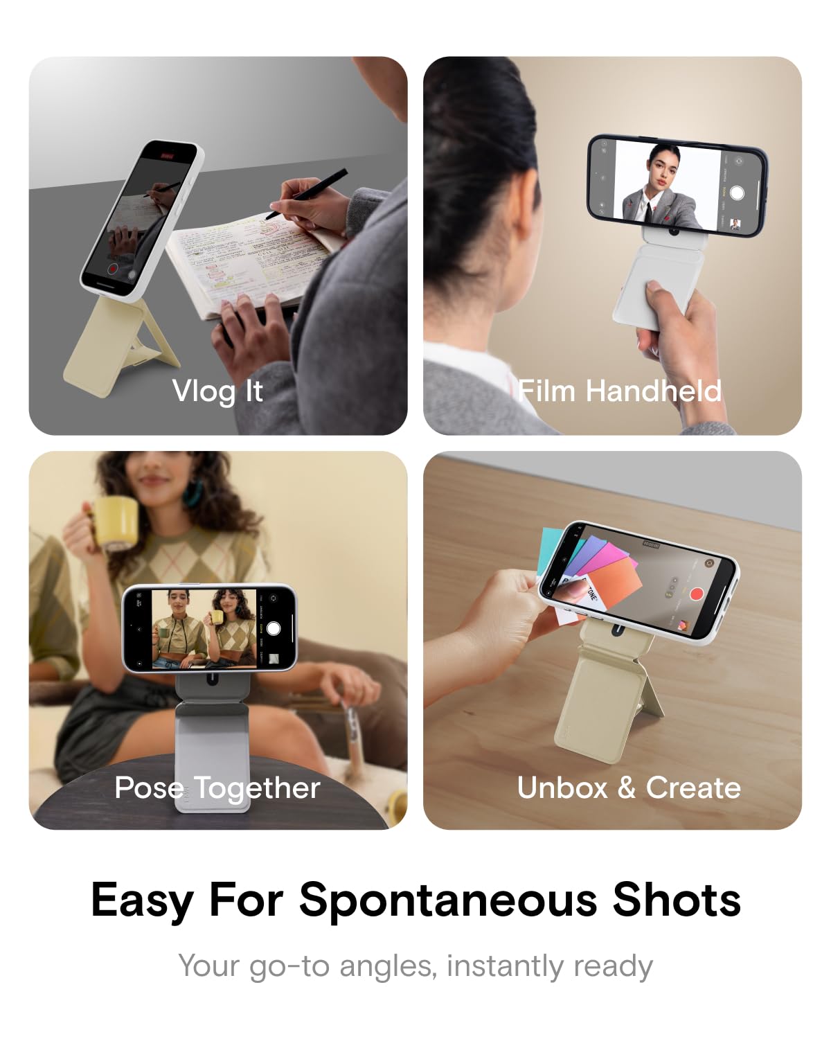 MOFT Phone Tripod Stand Compatible with iPhone 16/15/14/13/12 Series, Angle Adjustment & Strong Magnets & MagSafe Compatible MOVAS Invisible Selfie Stick Tripod, Jet Black