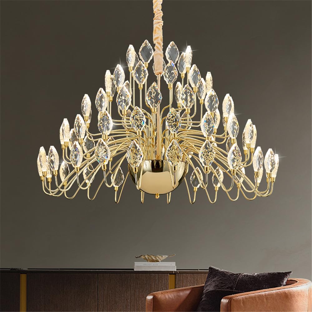CSXSXAUO Modern Luxury Living Room Crystal Chandelier LED Fashion Creativity Restaurant Bedroom Villa Hotel Beauty Salon Duplex Staircase Pendent Lamp (E D80CM)