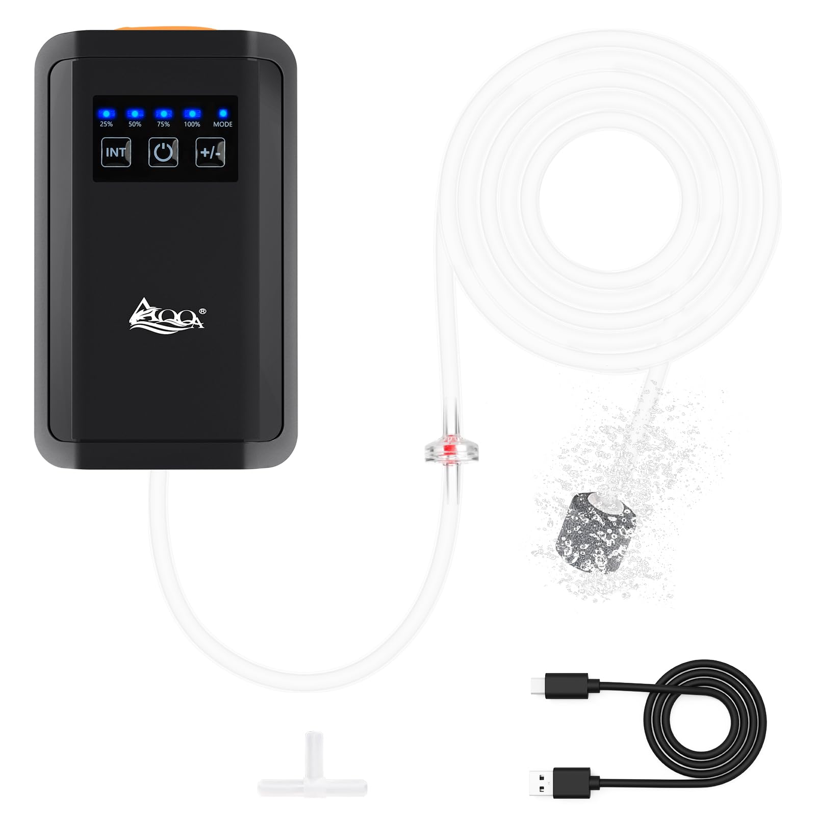 AQQA Aquarium Air Pump Fish Tank Aerator Pump Battery Backup Fish Oxygen Pump Rechargeable Portable Bubbler Pump with Air Stone, Air Tube &amp; Check Valve (1.5W 80GPH)