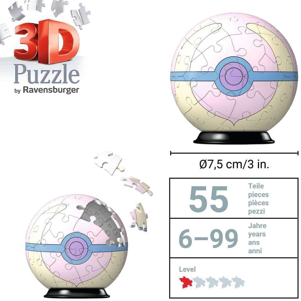Ravensburger 3D Puzzle 11582 - Puzzle Ball Pokémon Pokéballs - Healing Ball - [EN] Heal Ball - for Large and Small Pokémon Fans from 6 Years