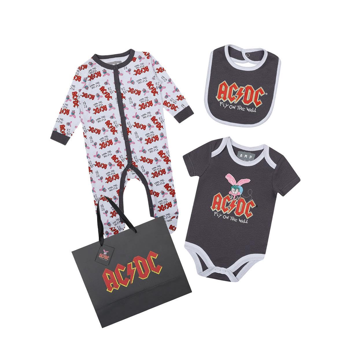 Amplified Baby Fly On The Wall AC/DC Babygrow Set (0-3 Months) (White/Black/Red)