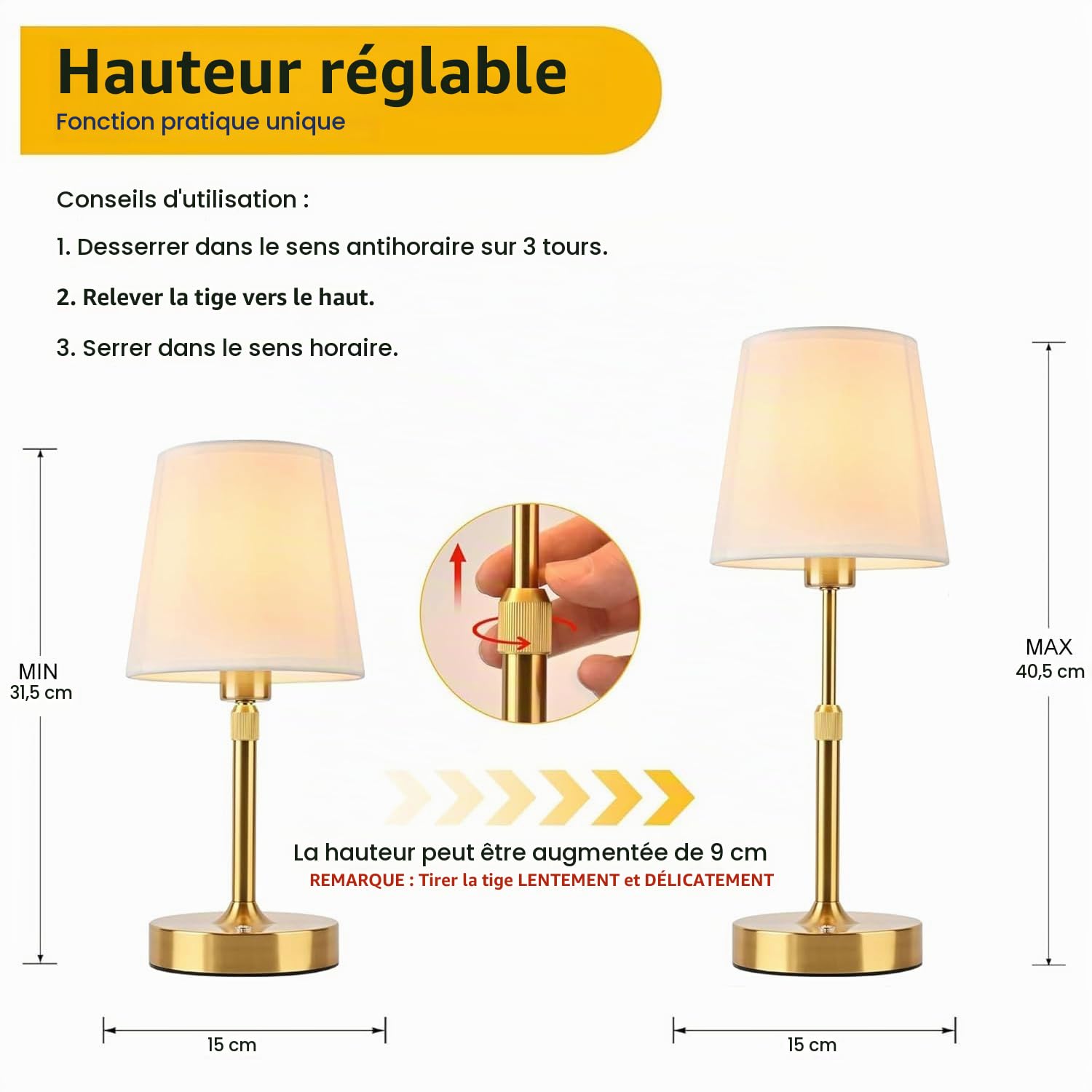 Lot de 2 Lampe de Chevet Tactile, LED Lampe de Table Sans Fil Batterie
