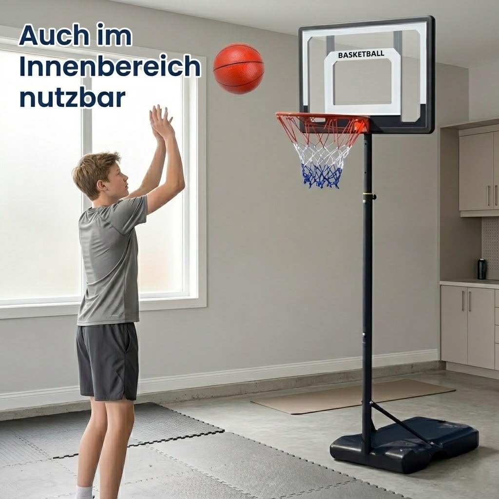 Canasta de baloncesto para exteriores con pelota de baloncesto y bomba de aire, altura ajustable de 148 a 250 cm, base rellenable para mayor estabilidad, canasta de baloncesto móvil para exteriores
