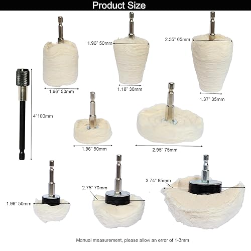 Miniatura 4 de Kit de 10 ruedas de pulido de algodón para taladro, ruedas de pulido para pulido de aluminio, cromo, acero inoxidable, metal, kit de pulido de