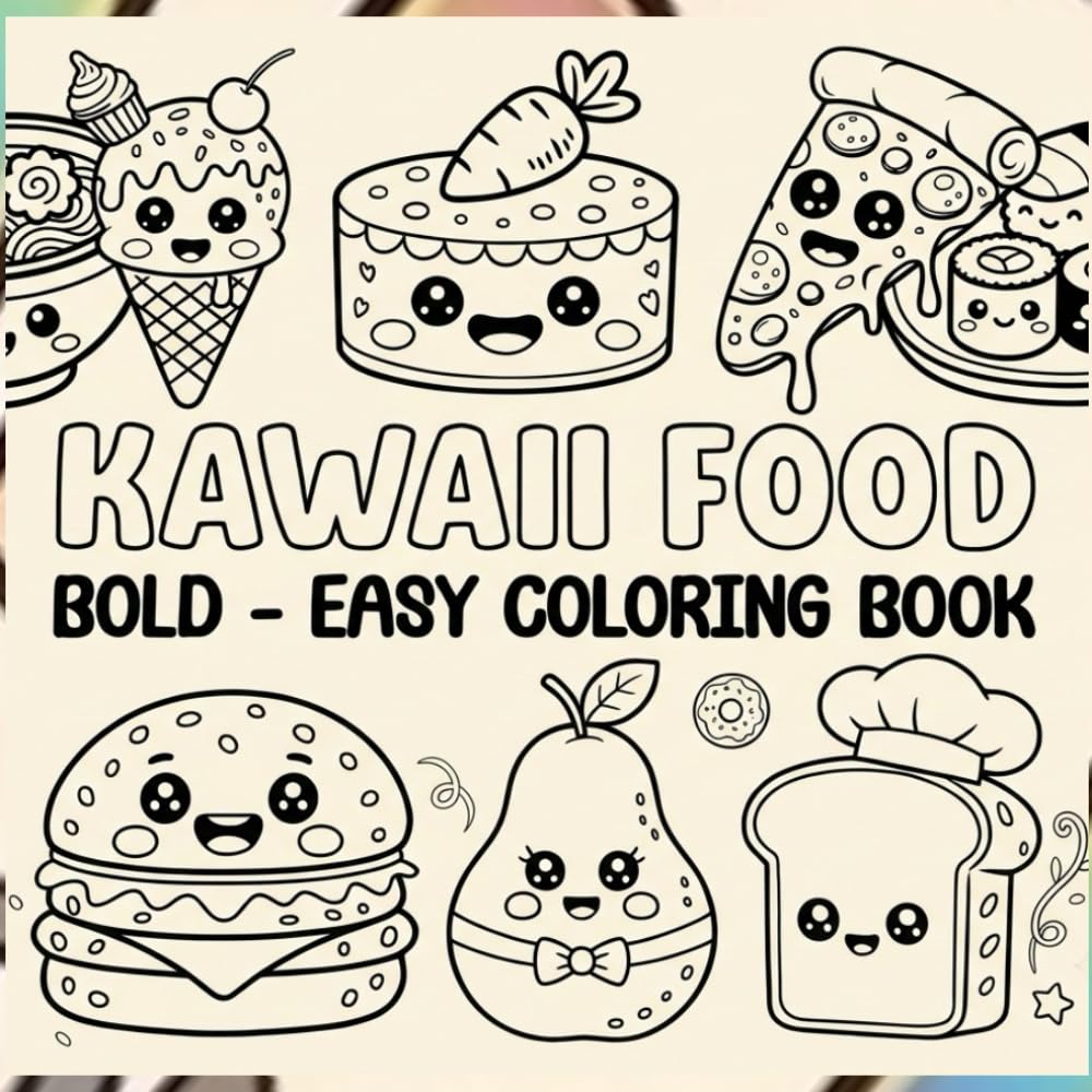 Kawaii Food Coloring Book for Kids: Bold and Easy Cute Food Coloring: Bold and Easy Cute Food Coloring Pages for Kids Ages 3-8