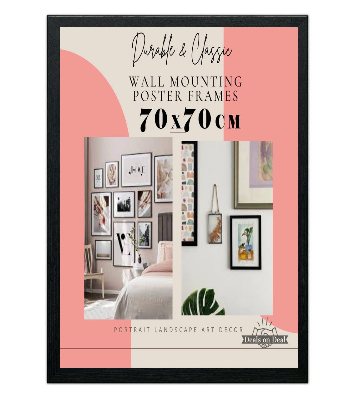 DEALS ON DEAL Modern Wooden Picture Frame Photo Frame Wall Art Poster Frames With Clear Perspex Safety Glass to Hang Portrait or Landscape (70x70CM, BLACK)
