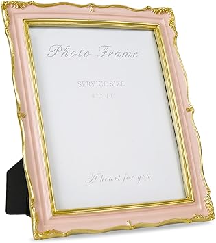 Pink 8x10 Picture Frame Vintage Frame, Ornate Pink and Gold Picture Frame with Glass Front Handcrafted Resin Frames, Antique Textured Design for Tabletop & Wall Display