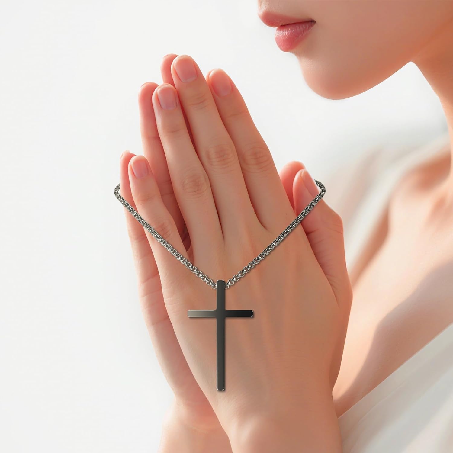 Silve Cross Necklace for Men, Silve Cross Crafts Charm with 2mm Cross Chain and Stainless Steel Cross Pendant, Christmas Gift, Christian Gift for Teens - Image 5