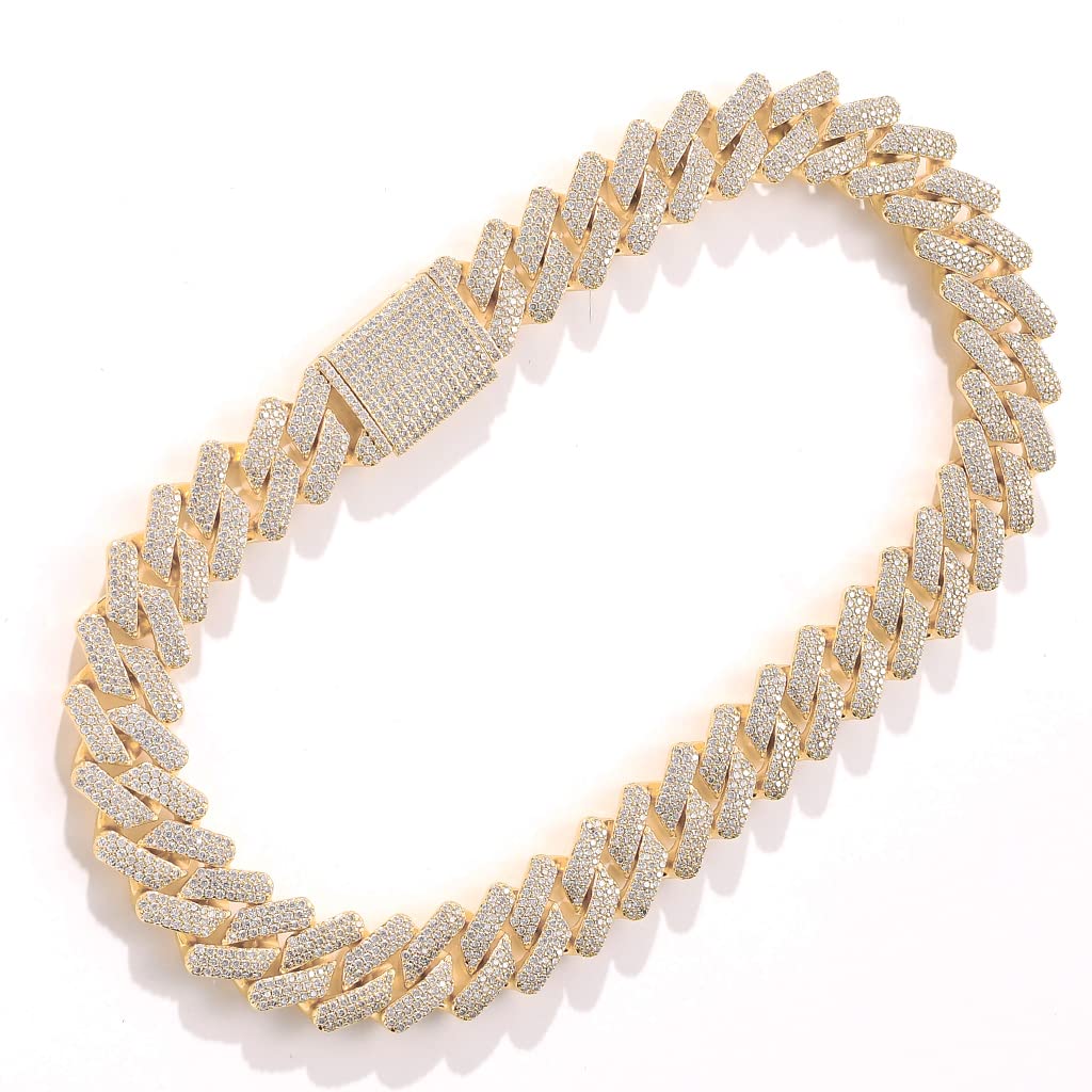 Collar de cadena de eslabones cubanos de 20 mm para hombre, chapado en oro blanco de 14 quilates, cadena brillante de Miami, diamantes de laboratorio, gargantilla de lujo, regalo de joyería