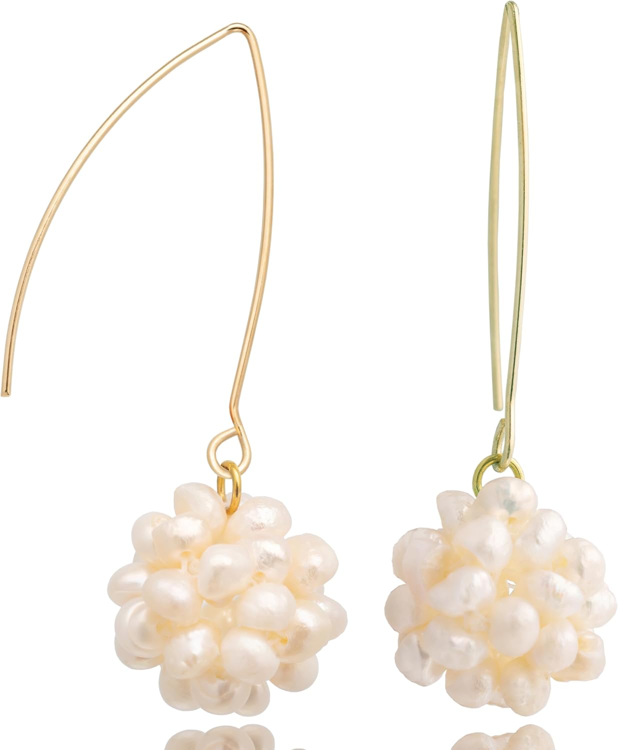 Pearl Ball Dangle Drop Earrings for Women With Butterfly Hook，14K Gold Plated Sterling Silver Bouquet Pearl Cluster Ball Earrings for Wedding Holiday Party Jewelry Gifts