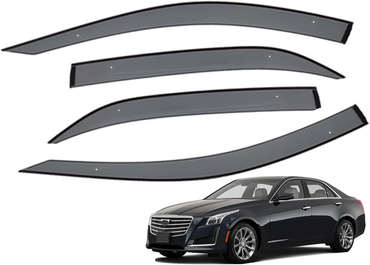 Car Window Rain Guard Outside Mount Visors Auto Side Window Deflectors Windows Visor Rain Shields Compatible with Cadillac CTS Sedan 2014-2019