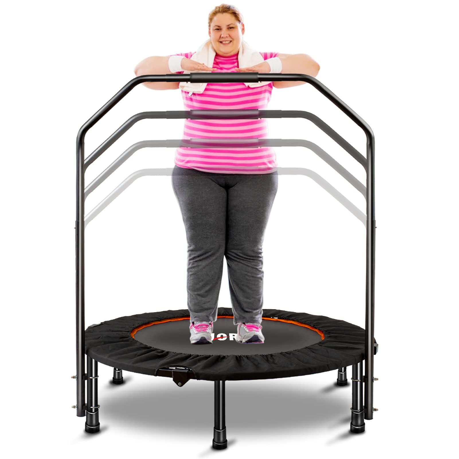 CLORIS 38in/40in Folding Trampoline Mini Rebounder Fitness Trampoline with Adjustable Foam Handle for Kids/Adult, with safty Padded Cover Best Gift for Kids/Adult