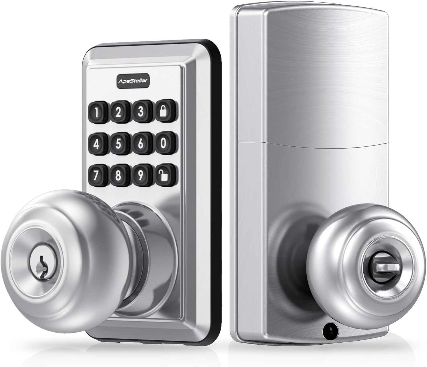 Keyless Entry Door Lock, Door Knob with Keypad, Keypad Door Lock with Handle, Keyless Door Knob, Door Knob with Code, Auto Lock, Easy to Install – Satin Nickel Keyless Entry Door Lock, Door Knob with Keypad, Keypad Door Lock with Handle, Keyless Door Knob, Door Knob with Code, Auto Lock, Easy to Install – Satin Nickel