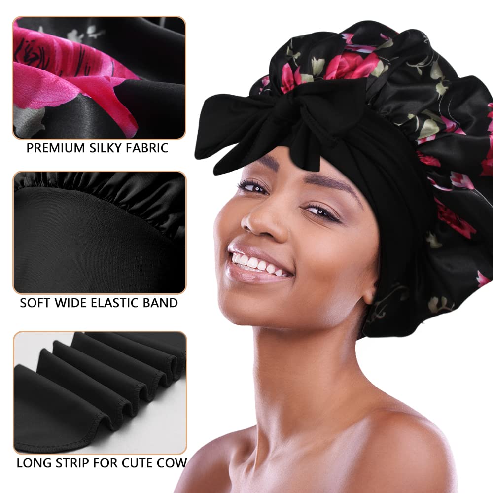 Multi 5pcs Satin Bonnets for women Large Bonnet with Tie Band, Jumbo Braids Bo…‍ Amazon.com : 5pcs Satin Bonnets for Black Women, Large  main image 3