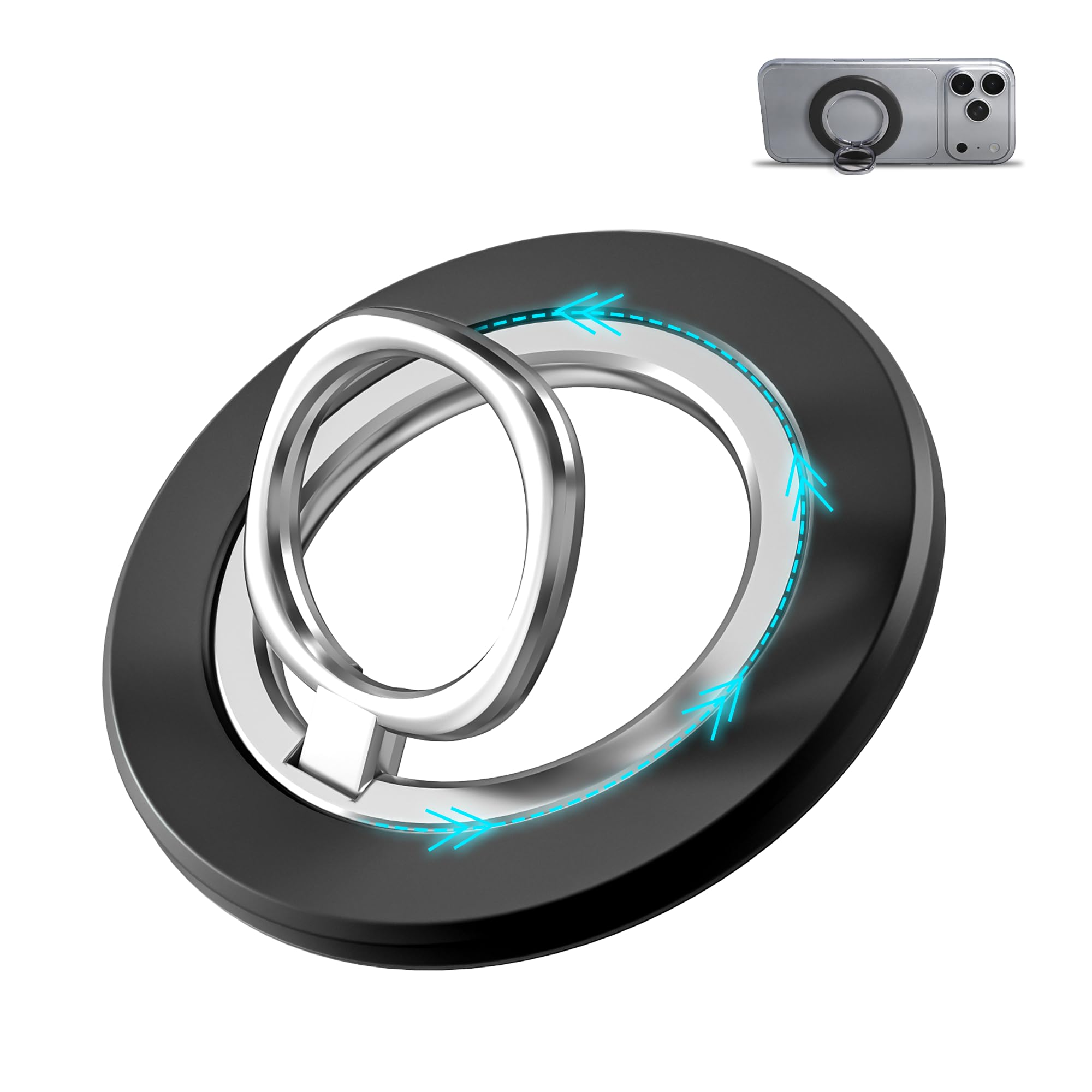 GUSTEK スマホリング マグネットリング 超薄型・超軽量 360°回転 スタンド機能 貼り付け不要 片手操作 落下防止 MagSafe対応 iPhone 17/16/15/14/13/12 Pro Max Android 対応 アウトドア向け