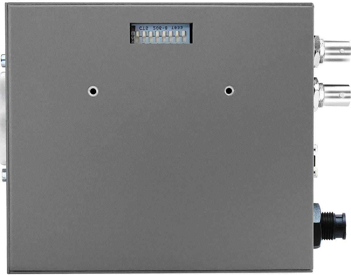 Aja 12G-AMA Mini-Converter, top view showing DIP switches.