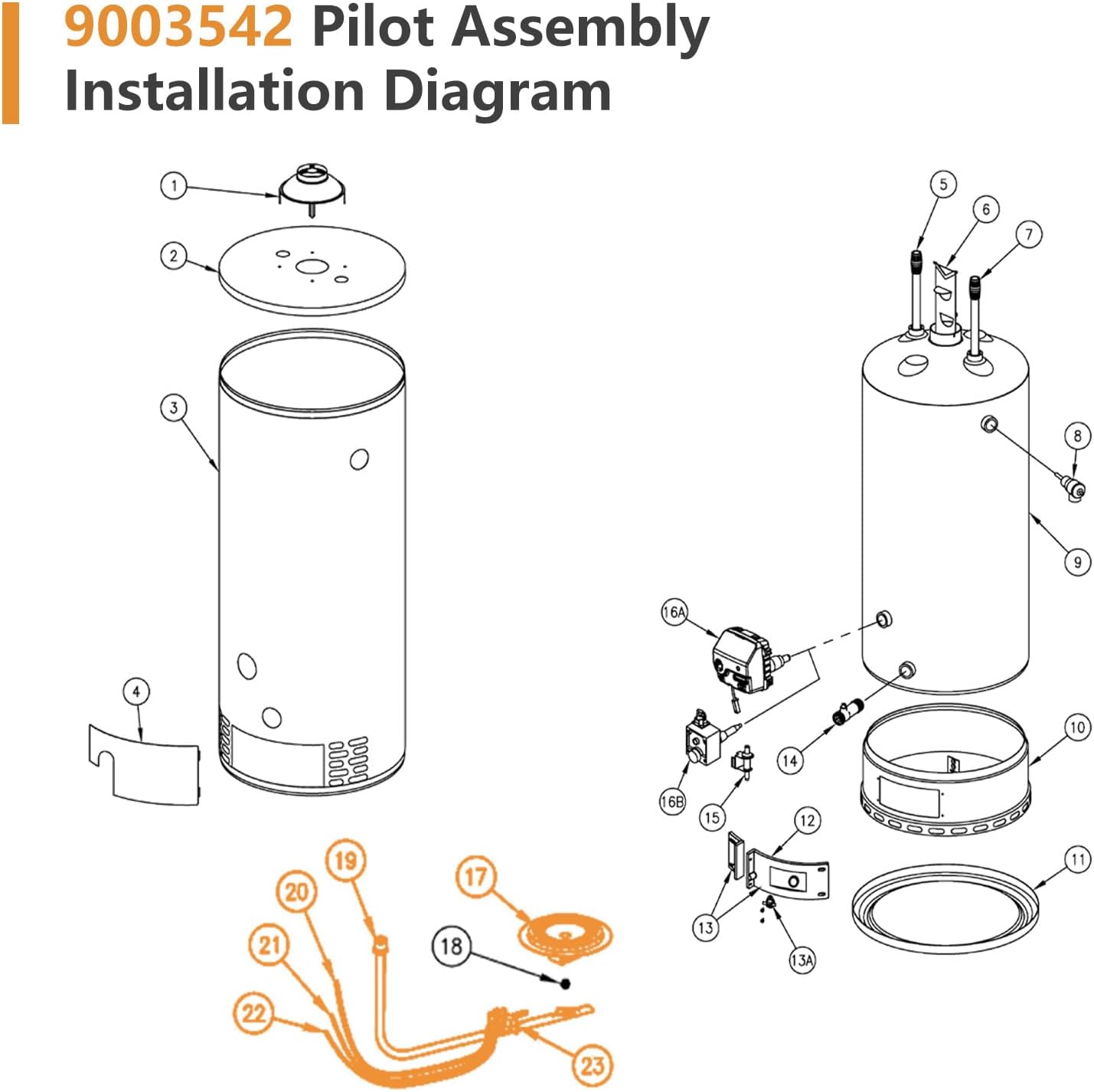 9003542 Pilot Assembly Compatible with Reliance, A.O.Smith, Kenmore, State GS and GSX Water Heater, 100109295, 9003542005, 183824-190 Replace Water Heater Thermocouple, Water Heater Replacement Parts