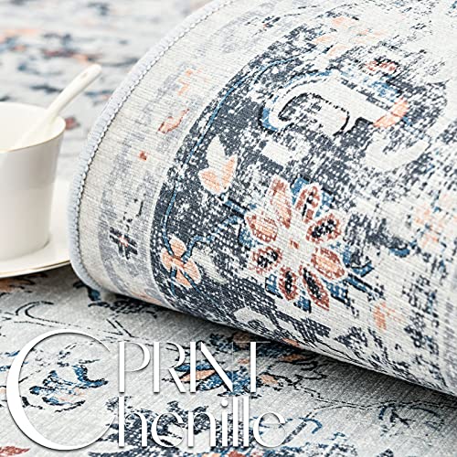 TOPICK Door mat 60x90cm Entryway Floral Grey Washable Rug Indoor Vintage Chenille Print Doormat Thin Small Rug Lightweight Non Slip Carpet for Kitchen Bathroom - Image 2