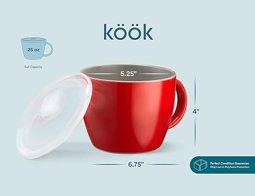 Miniatura 6 de KooK Tazas de sopa, tazas de sopa con tapa, cuenco de sopa para microondas con asas, de cerámica con tapa de plástico, para avena durante la noche