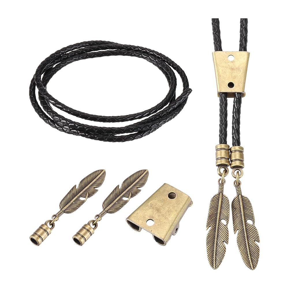 UDSKNV[KSL Bolo Tie Accessories Kit Includes Slide Clasps, for DIY Bolo Tie Finding Kit, 1 Yard Black Leather Braided Cord B