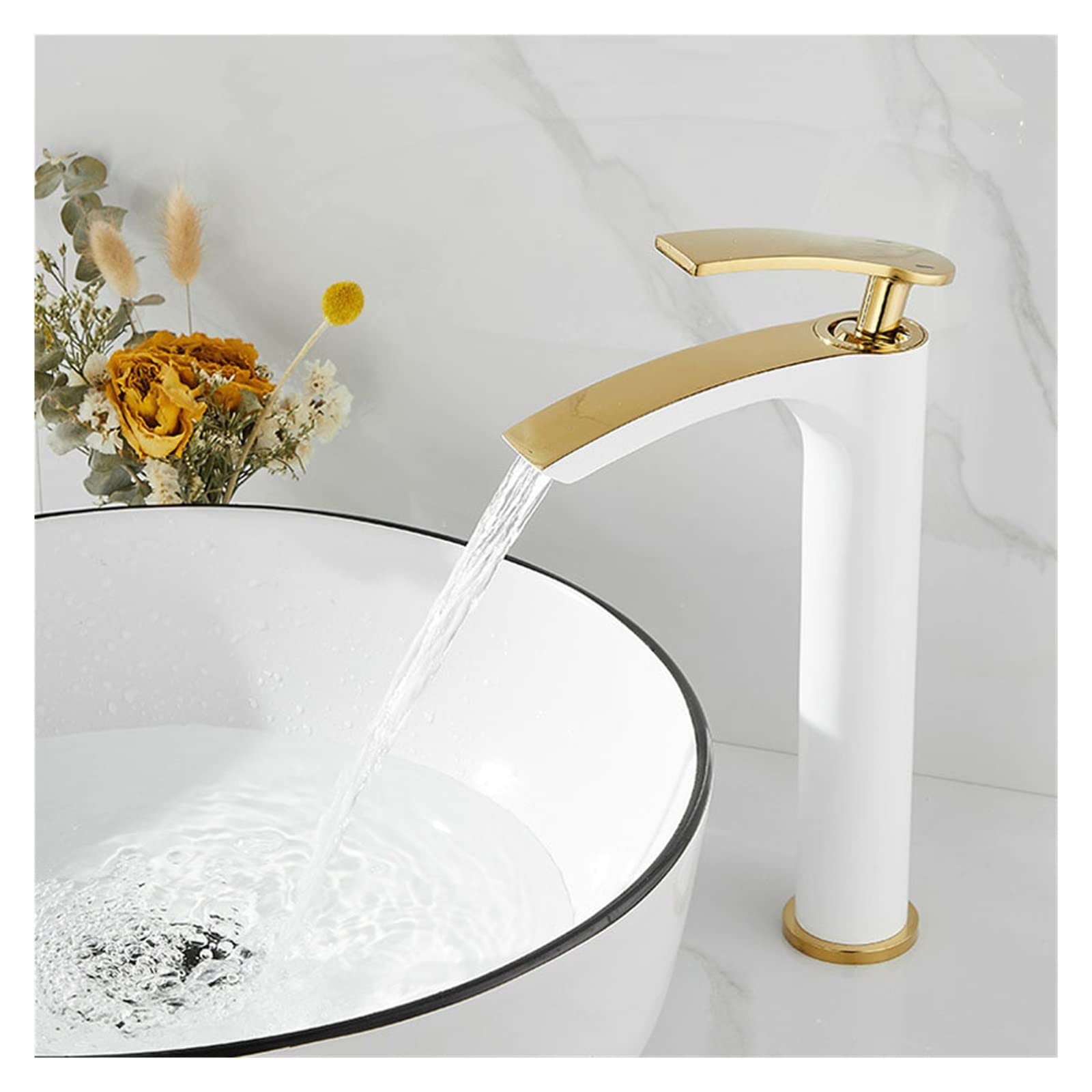 Mitigeur de lavabo de salle de bain haut en laiton chromé