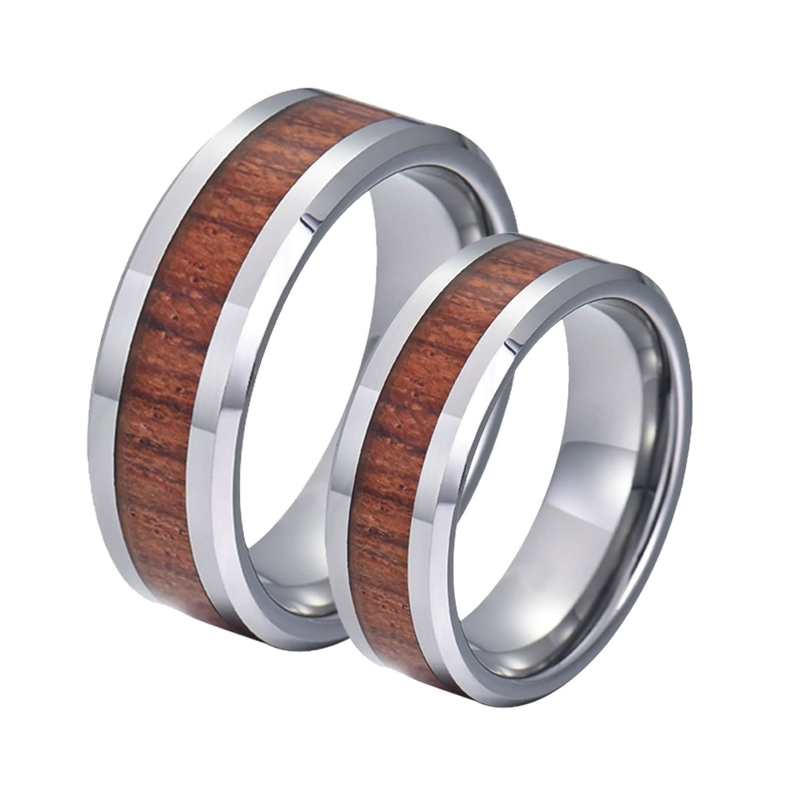 Anillos Pareja,Anillo Nombre Personalizado Anillos Tungsteno 8MM Anillo Plata Marrón con Grano de Madera Anillo Boda Pareja