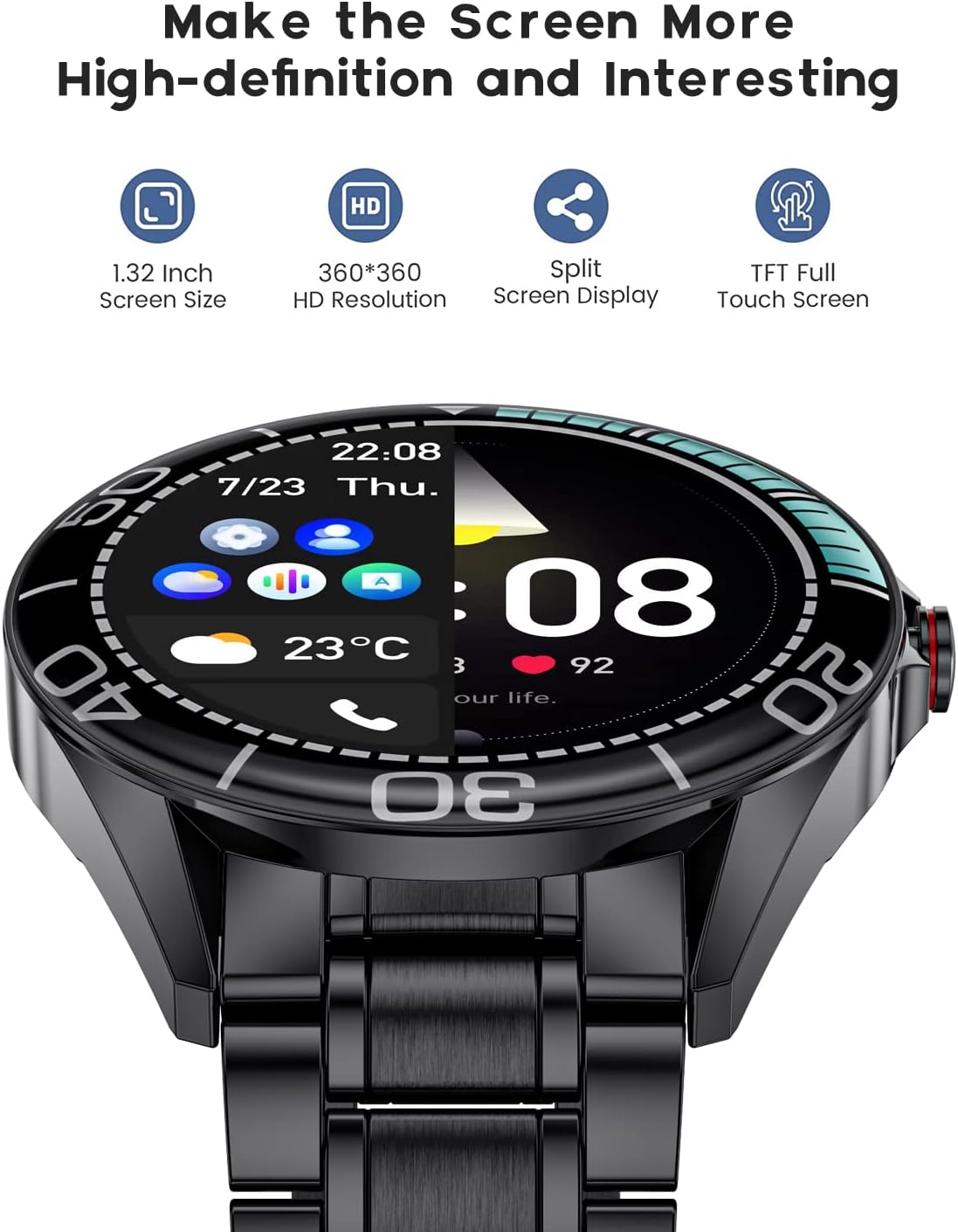 LIGE Smartwatch Uomo Chiamate in Vivavoce, 1,3 HD Touch Screen Smartwatch Cardiofrequenzimetro, Pressione Arteriosa, IP67 Impermeabile Smartwatch Orologio Fitness per Android e iOS, Nero LIGE Smartwatch Uomo Chiamate in Vivavoce, 1,3 HD Touch Screen Smartwatch Cardiofrequenzimetro, Pressione Arteriosa, IP67 Impermeabile Smartwatch Orologio Fitness per Android e iOS, Nero
