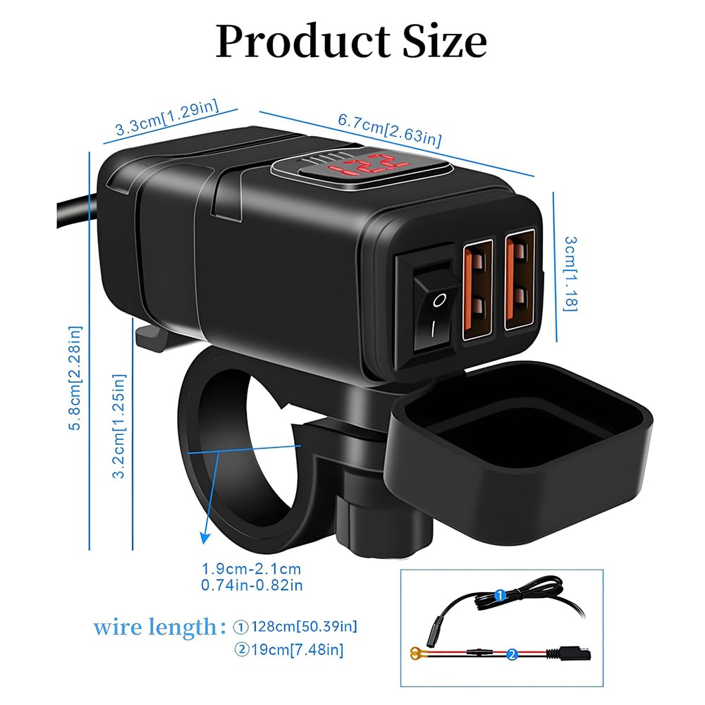Motocyklowa podwójna ładowarka USB, woltomierz do Triumph Trident 660 2021-2026, szybkie ładowanie, szybkie odłączanie, SAE do USB, wodoodporne akcesoria