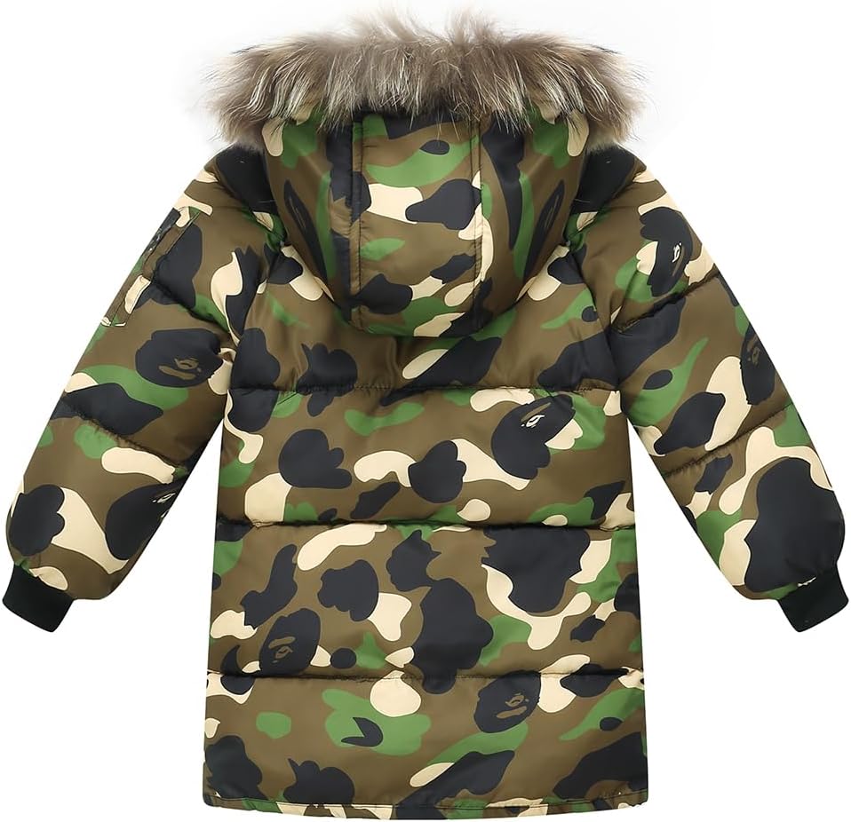 Valcatch Boys Girls Winter Camo Black Coat 2-12 Years Kids Warm & Water Resistant Puffer Down Parka Jacket with Faux Fur Hood
