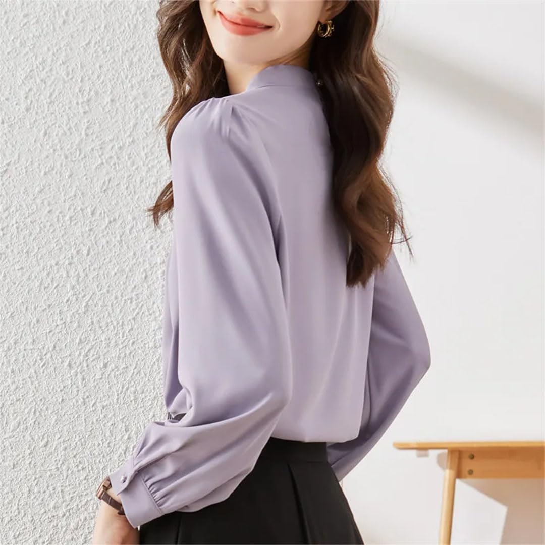 Blusa de gasa para mujer, manga larga, color liso, holgada, elegante