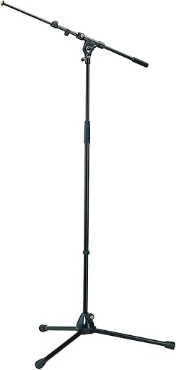 K&M - König & Meyer 21090.500.55 - Tripod Microphone Stand - Adjustable Telescoping 2-Piece Boom Arm - Professional Grade - Heavy Duty with Folding Leg Base - German Made - Black