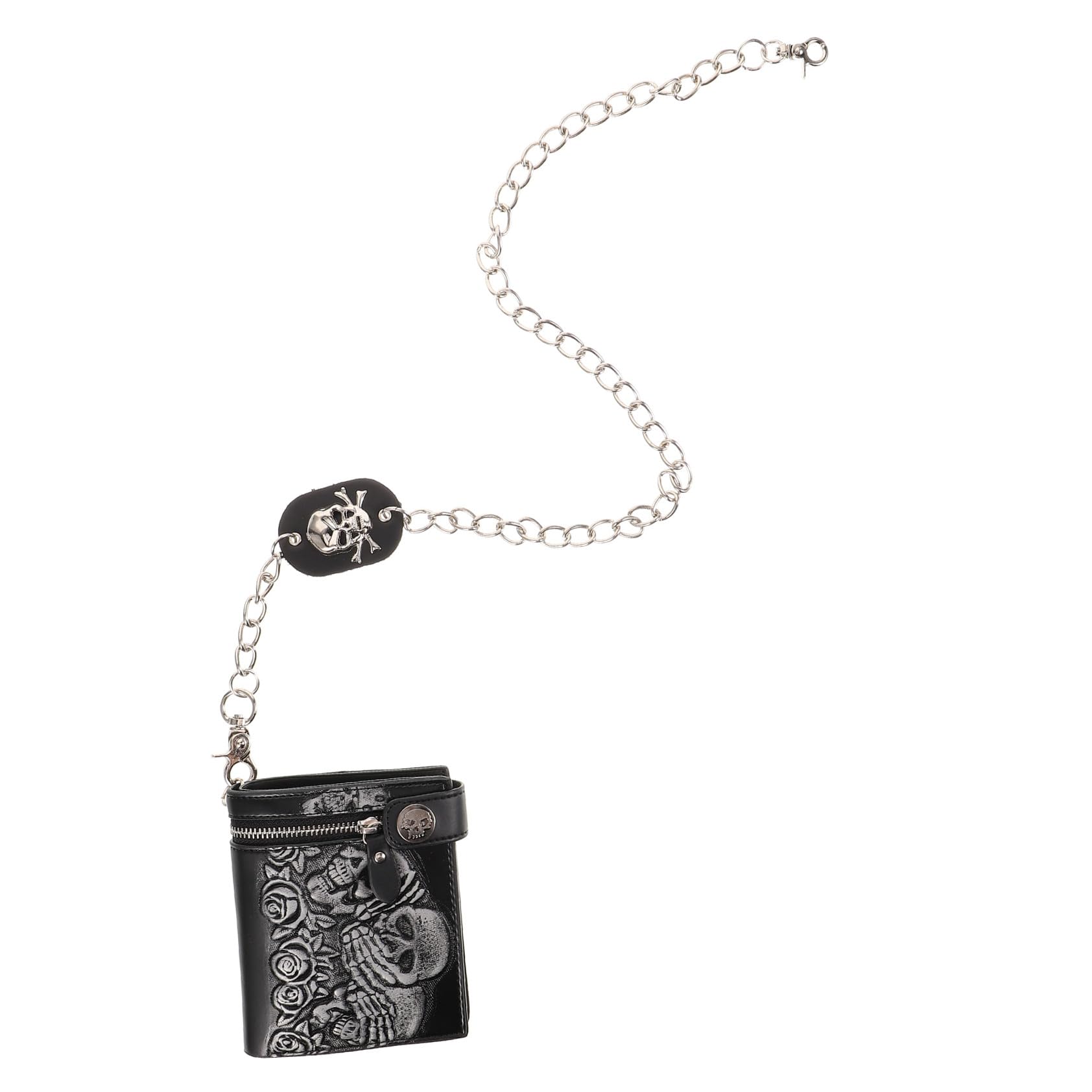 Cartera de Cuero Estilo Punk Cartera con Cadena y Estampado de Esqueleto Gótico para Viajes