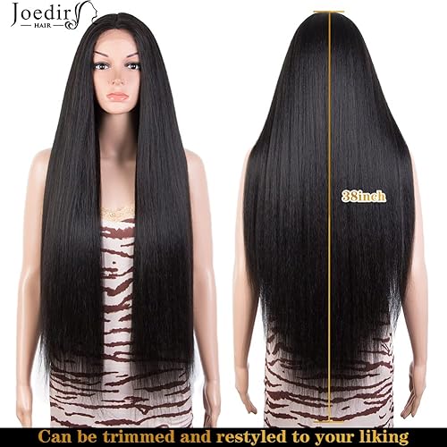 Miniatura 3 de Peluca de encaje frontal sintética súper larga y lacia de 5 pulgadas, parte media profunda de 38 pulgadas, peluca negra de encaje HD para mujer,