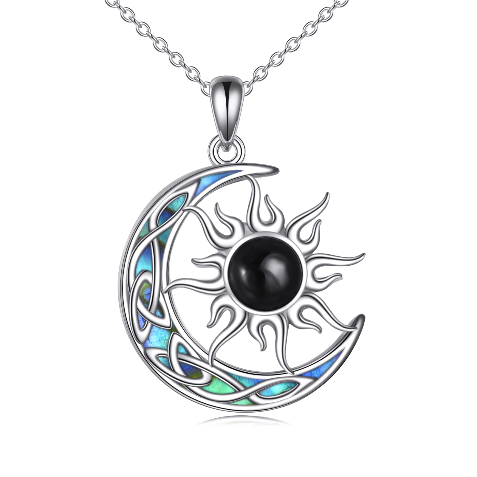 YAFEINI Sonne und Mond Kette Damen 925 Sterling Silber Opal Keltischer Mond Anhänger Halskette Mondstein Sonne Schmuck Geschenk
