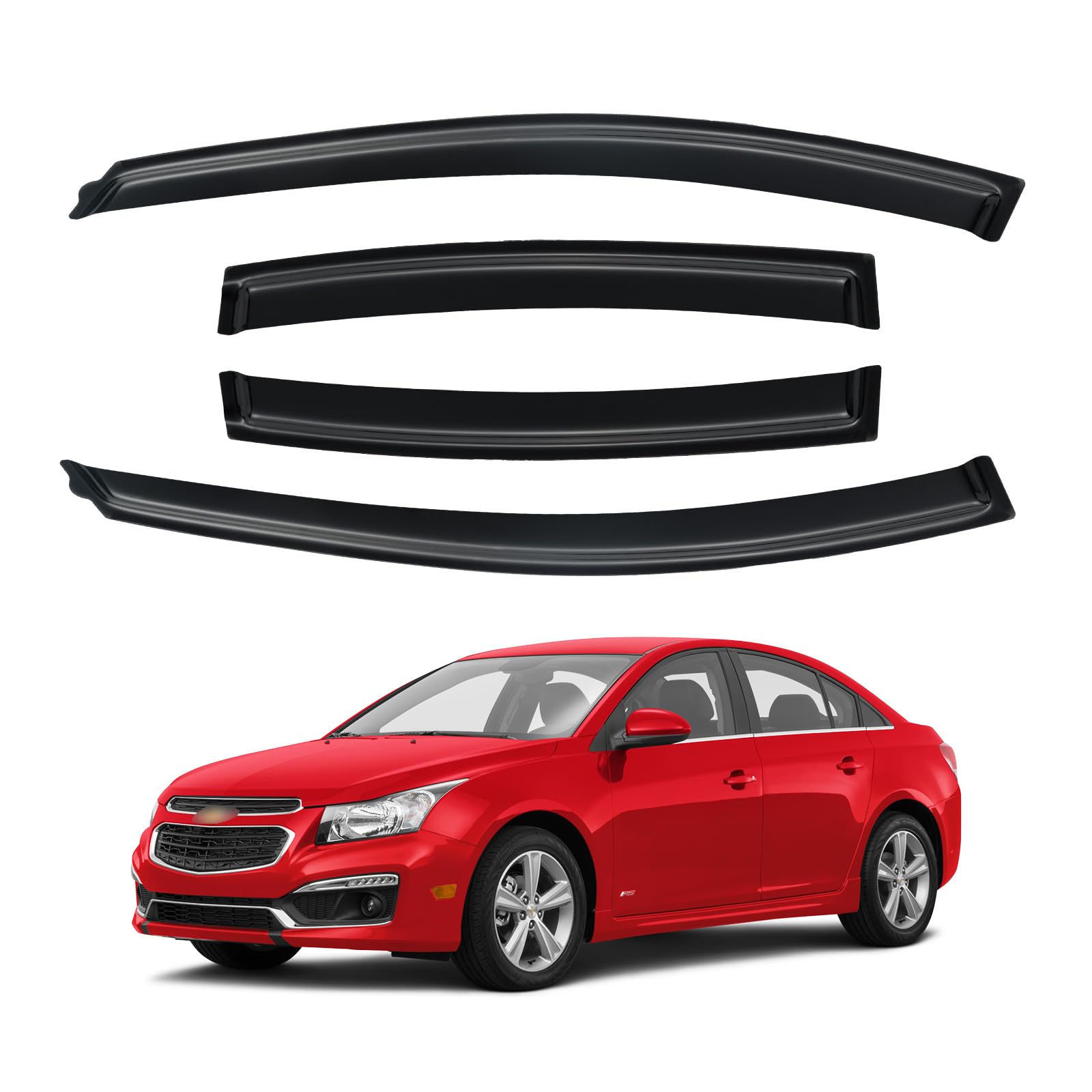 Window Visor for 2011-2015 Chevy Cruze, Out-Channel Rain Guards Shields Vent Deflector Shade Wind Dark Smoke for 2016 Chevrolet Cruze Limited, Tape-On Outside-Mount, 4PCS