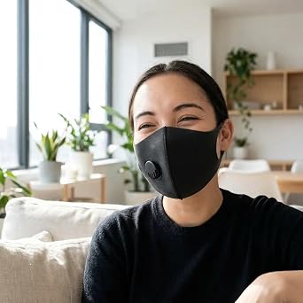 2‑Pack Reusable & Washable Black Face Masks with Breathing Valve – Soft Padded Polycotton Fabric Face Coverings with Filter – Breathable, Comfortable Airflow Protection (Pack of 2)