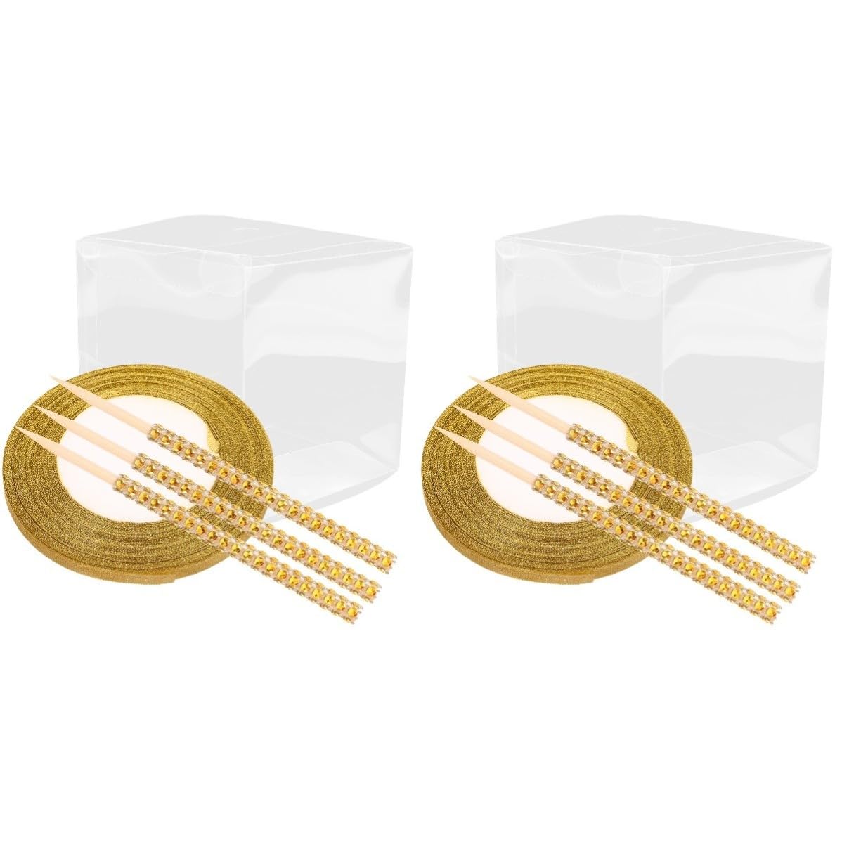 Didiseaon 2 Set Scatola Regalo Cubo Trasparente Oro in Plastica e Legno | Bastoncino Incluso, per Regali e Gioielli, Adatta a Festa Nuziale e Natale