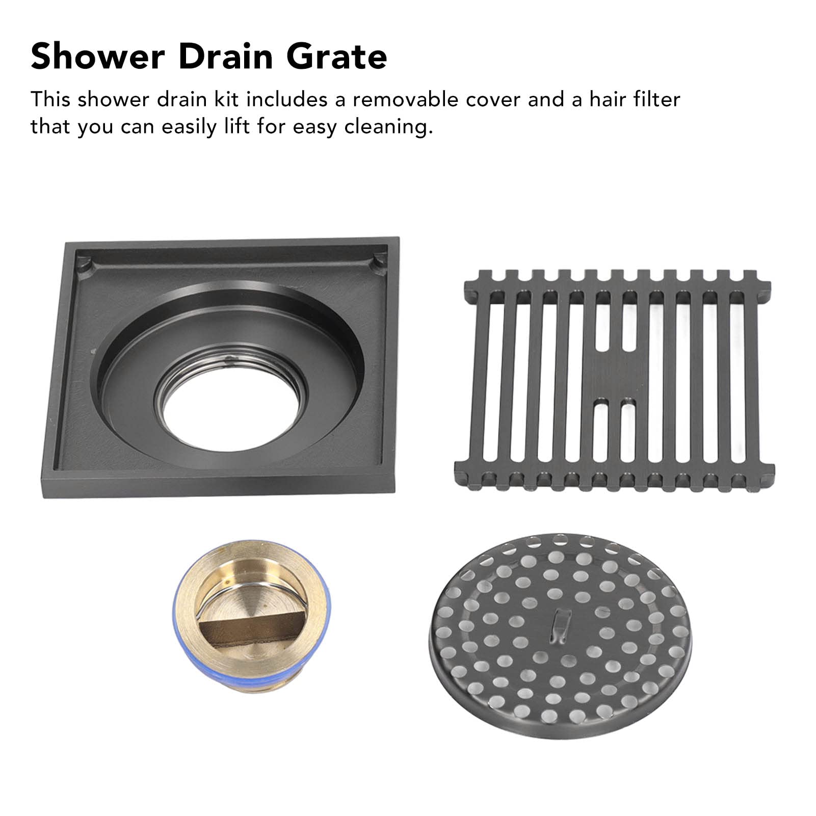 Scarico a Pavimento Quadrato in Acciaio Inossidabile 10.4x10.4 cm per Doccia e Bagno, Griglia di Scarico con Sifone Integrato Antiodore e Antintasamento per Balcone Terrazzo