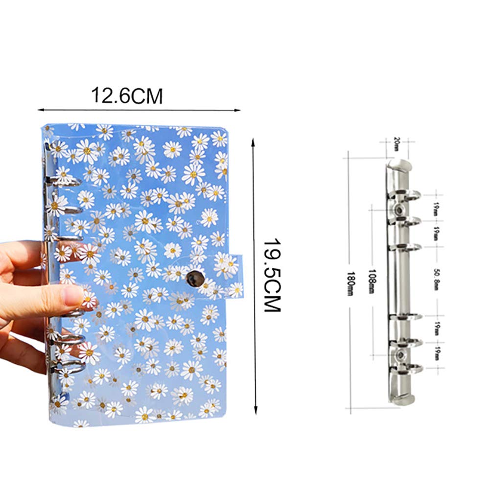 JIHUOO A6 Gänseblümchen Klar Ringbuchordner Ringbuchhülle Ringbuch Notizbuch Hülle Binder Abdeckung mit Schnappen