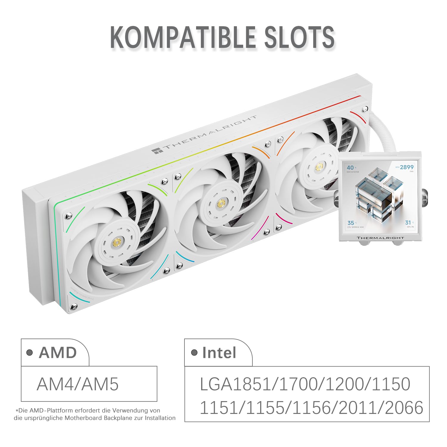 TR-Thermalright Peerless Vision 360 UB ARGB biały Aio CPU, wentylator wydechowy TL-UB36, ekran IPS o rozdzielczości 480 x 480 - 3,95-calowy wyświetlacz LCD, do Intel LGA1700/1851, AM4/AM5