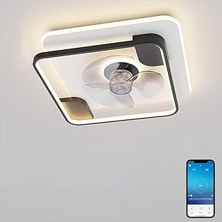 VOMI Wentylator sufitowy z oświetleniem, nowoczesny, przyciemniany, cichy, sterowany za pomocą aplikacji, 3 temperatury barwowe, regulowana lampa sufitowa z funkcją timera, 110 W, do sypialni, salonu, jadalni