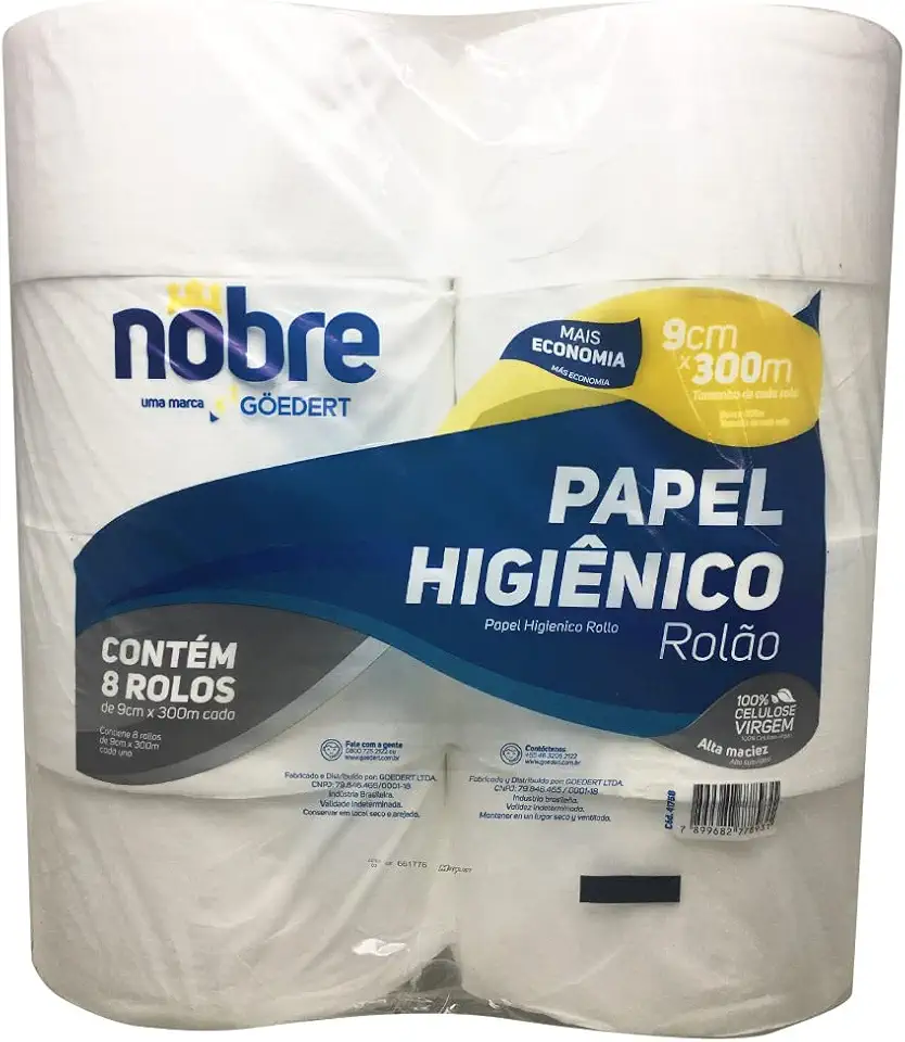 Papel Higiênico Rolão ? 9cm x 300m c/ 8unid - celulose virgem? Nobre