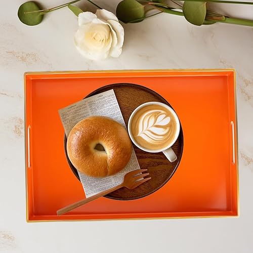 Miniatura 110 de Bandeja de servir rosa con asas, bandeja decorativa rectangular para mesa de café, bandeja otomana de plástico para sala de estar, baño, mesa