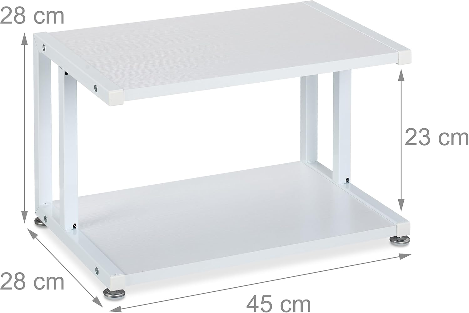 Relaxdays Printer Stand for Desk, 2 Levels, Office Shelf, Spare Paper Storage, HxWxD: 28 x 45 x 28 cm, for Table, White