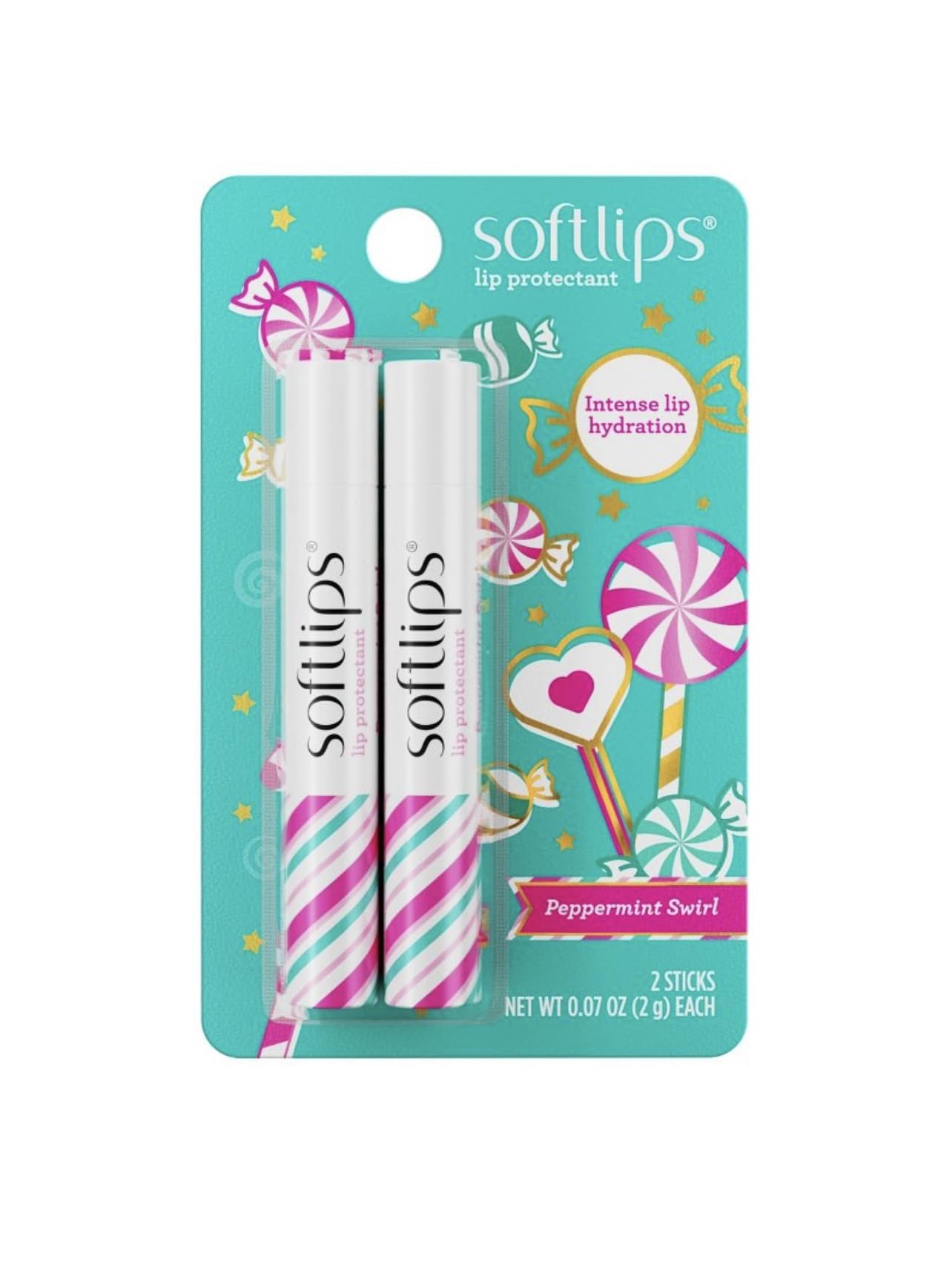 Soft lips Peppermint Lip Protectant, Intense Hydration Lip Balm, 2 Sticks, 0.07 oz Each
