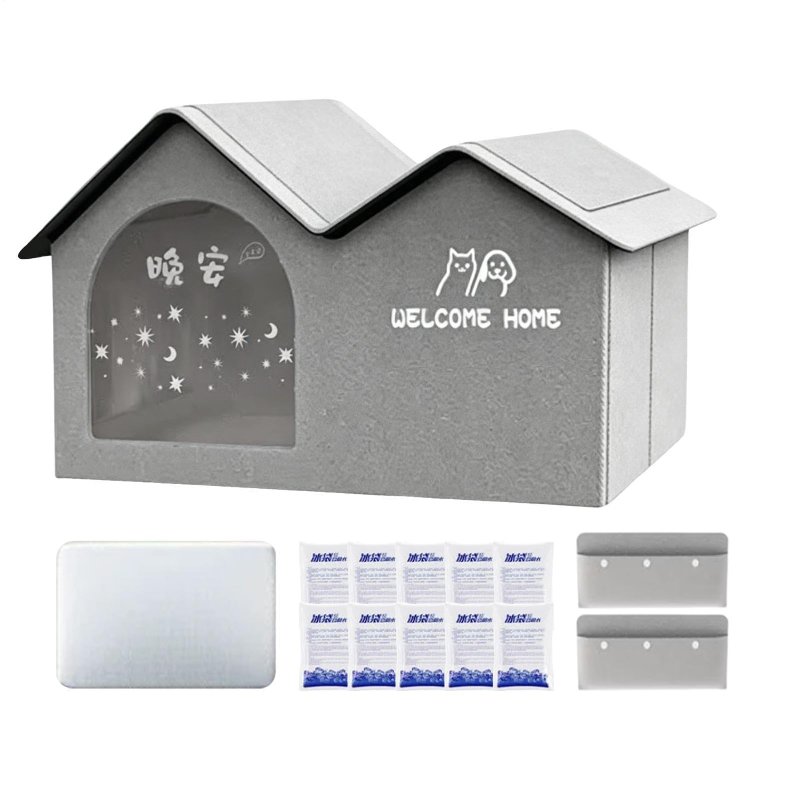 Kühlhütte für Katzen, auslaufsichere Kühlung, Kühlhaus für Haustiere mit Kühlpackung, kleine und mittelgroße Welpen, für Wohnung, Balkon, Hof und Garten