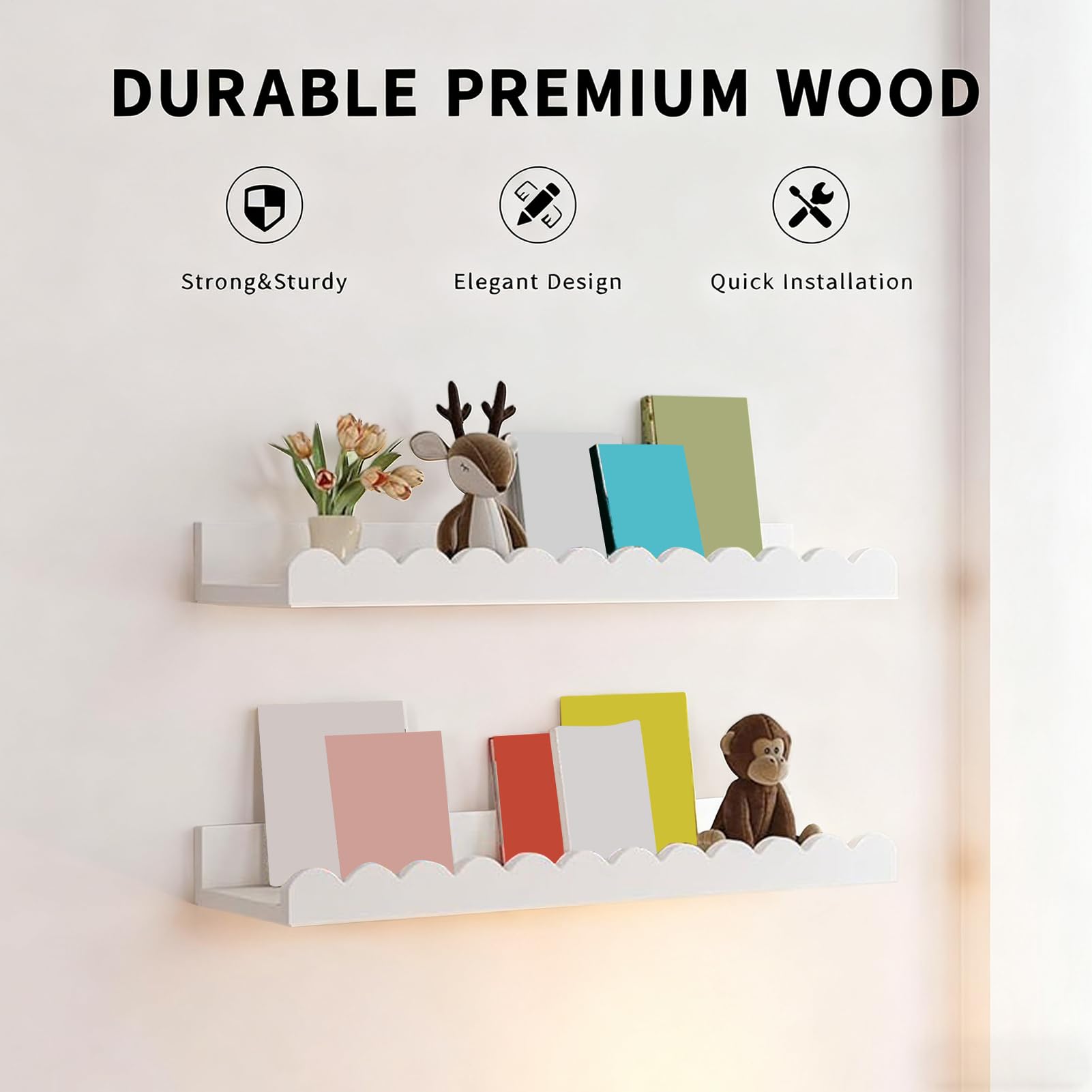Mensole da parete per libri 2 ripiani Scaffale galleggiante in legno per bambini bagno camera da letto